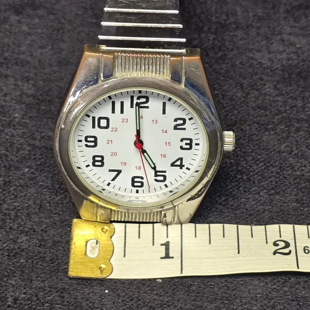 Vintage Japan Movement Metal Bezel Silver Stretch Band Analog Watch